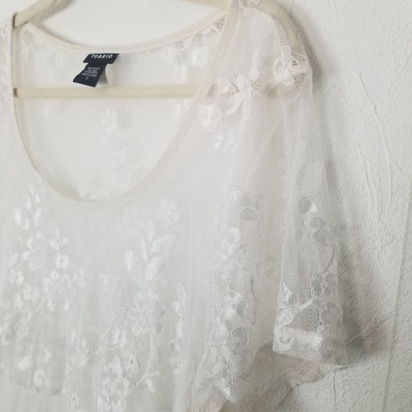Torrid Womens 0X White Floral Print Sheer Lace Sho - Picture 4 of 7